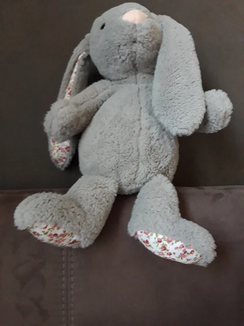 Doudou peluche Lapin Gris Oreilles Pattes Imprimé Fleurs  Connaîts Pas la Marque 2