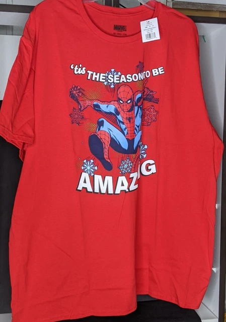 New Marvel Spiderman Mens TShirt 2X Tis The Season To Be Amazing Red