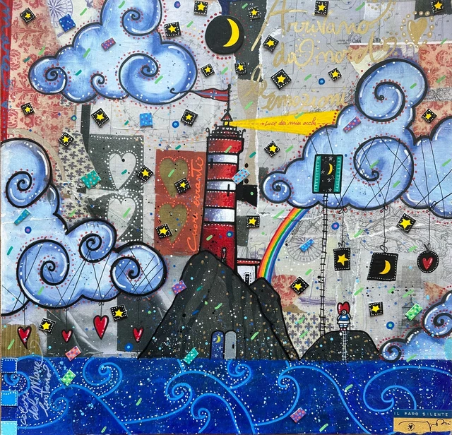 Quadro Faro Arrivano da nord le Emozioni Andrea Agostini 50x50 arte pop arredo .