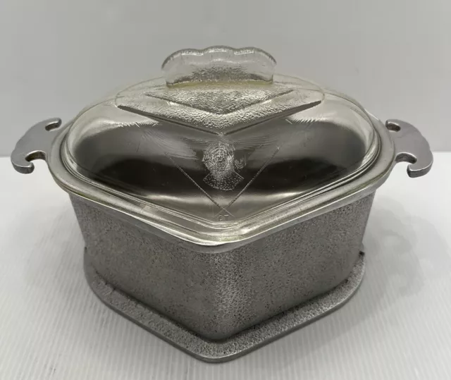 Vtg Guardian Service Ware Cast Aluminum Triangular Cookware Pot w/Glass Lid