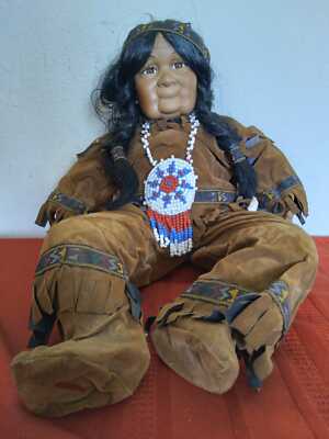 RARE Native American Indian Porcelaine Doll The Emerald Doll Collection 18" Tall
