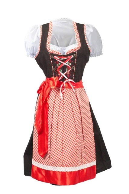German dirndl dress in black color with red checkered apron oktoberfest dirndl