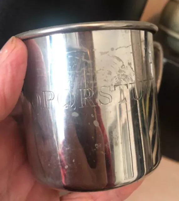 MCM Vtg Silverplate BABY CUP Mug ALPHABET BORDER BAND 2.5"  No Monogram