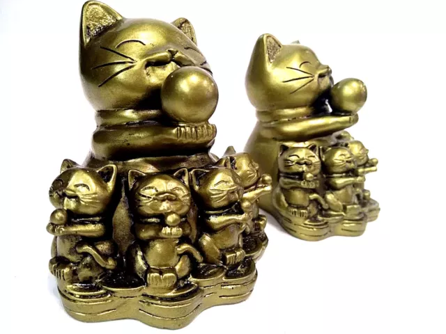 2 Pieces Maneki Neko Lucky Fortune Cats Decor Golden color 招财猫