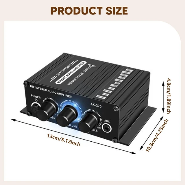 Amplificateur Audio Stéréo 2x20W - Classe D - Pour Voiture, Moto, PC - Contrôles Basses/aigus - 5