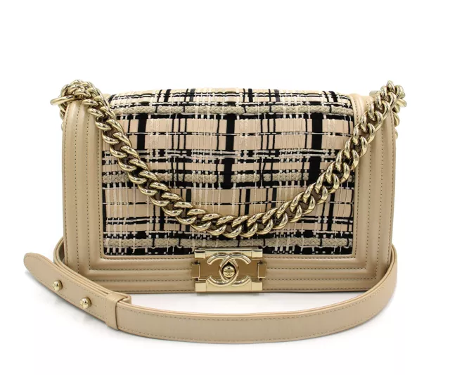 CHANEL Patchwork Classic Flap Double Chain Shoulder Bag Tweed 58148