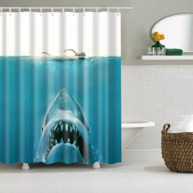 Waterproof Underwater Jaws Polyester Bath Shower Curtain 180x180cm for w/