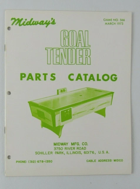 Original Midway's Goal Tender Coin Operated Air Hockey Table Game Parts Catalog