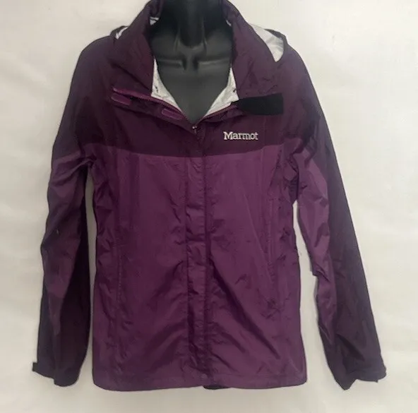 MARMOT WOMENS WATERPROOF Purple Hooded Ski Jacket Coat Zip Pockets Size ...
