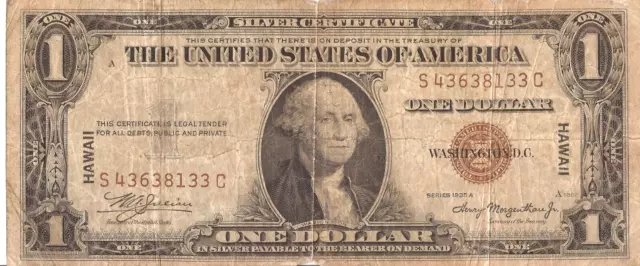 RARE 1935 Silver Certificate "Hawaii" overprint US Dollar Bill Red Seal War Note