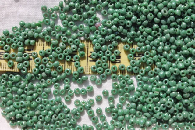 9/0 Vintage French Glass Opaque Luster Dark Green Seed Beads Crafts Jewelry/1oz