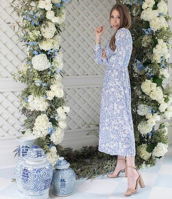 Antonio Melani X Born On Fifth Blue Floral Alizee Long Sleeve Midi Dress Nwt 6