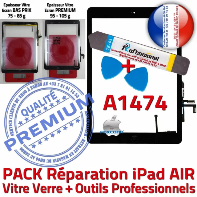 PACK Vitre Tactile iPad AIR A1474 Noir Écran Verre PREMIUM Assemblé Adhésif HOME