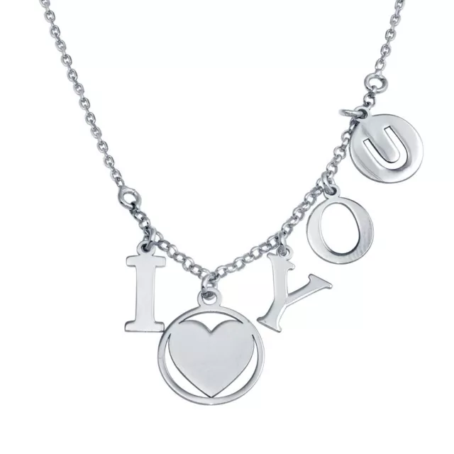 14K White Gold Over 925 Sterling Silver " I Love You " Necklace Pendant / 18''