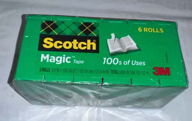 6 Scotch Magic Tape Refill Rolls, 6 Rolls of 3M, 3/4 IN x 1500 IN (41.6 Yd) XL