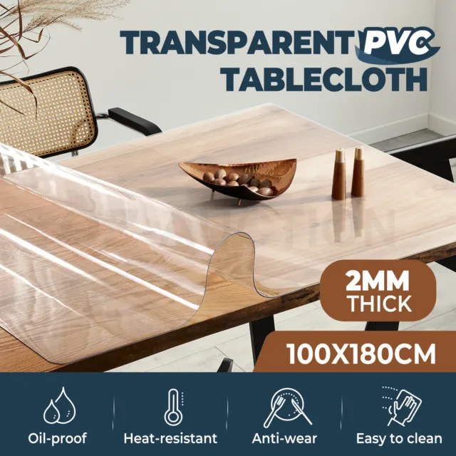 PVC Tablecloth Plastic Table Cloth Cover Dining Desk Protector Mat 2MM 100x180cm