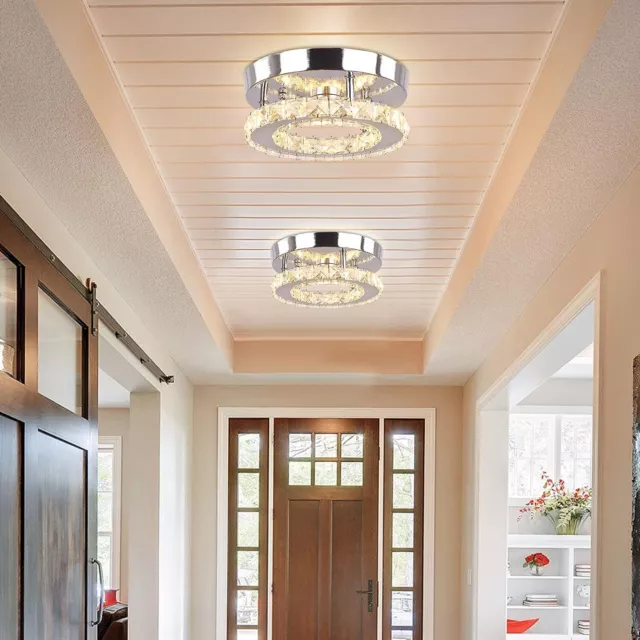 2pc Small Crystal Ceiling Light Fixture Flush Mount Chandelier for Hallway Foyer