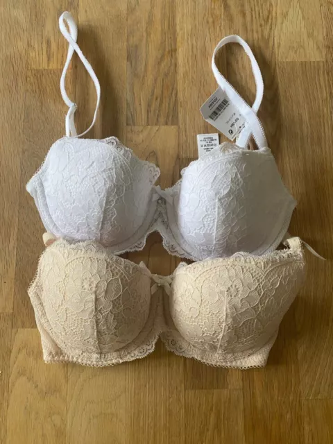 NEXT LINGERIE PHOEBE 2 Pack Lace Padded Bra's White and Beige 30D