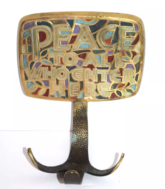 Terra Sancta Creations 1966  Brass Wall Plaque Hook Peace To All Who Enter Here