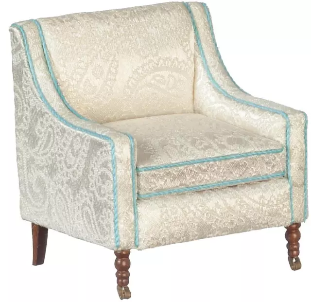 Dolls House Armchair White Fireside Chair Walnut Wood JBM Living Room Furniture