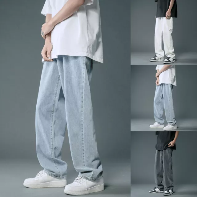 Men Casual Fashion Loose Plus Size Jeans Street Wide Leg Trousers Pants