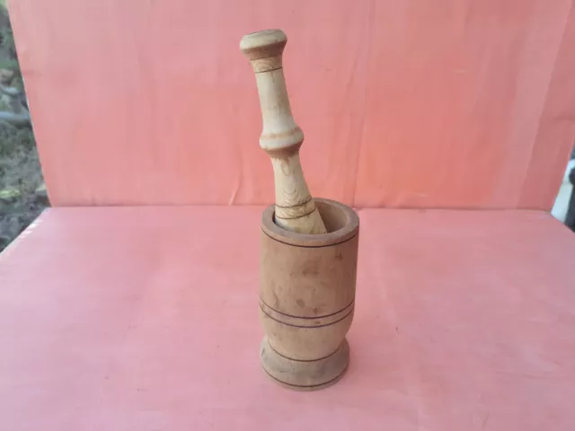 Antique Primitive Old Wooden Mortar And Pestle For Spices