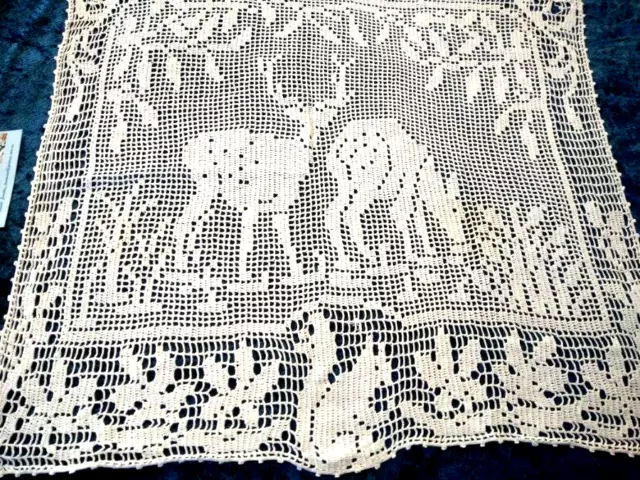 Antique MARY CARD Design 1931-Hand Crochet 'Woodlanders' 2 Deer lge Centre/mat