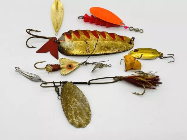 Vintage Lot Steel Metal Fishing Lures Spinner 000 EB Dipper Trout Bat Weedless