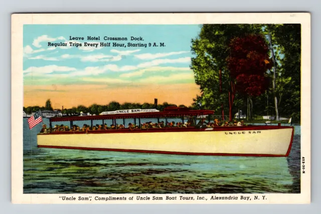 Alexandria Bay NY-New York, "Uncle Sam" Boat On Water, Vintage Postcard