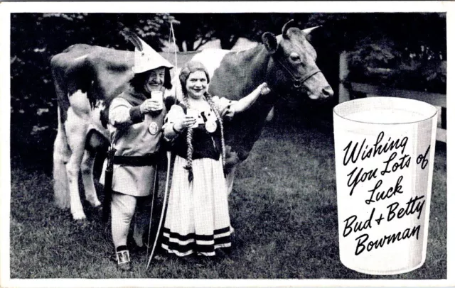 COWS & MILK, Dwarfs Bud & Betty Bowman "Wishing You Lots of Luck" Postcard