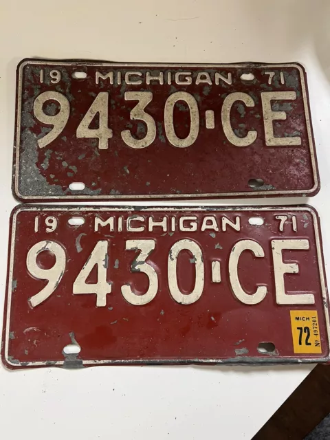 1971 Michigan License Plate Pair #  You Get 2