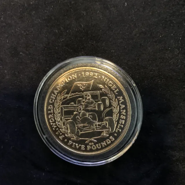 Isle of Man  Nigel Mansell 1992 F1 World Champion £5 Coin  - 1993  in Capsule