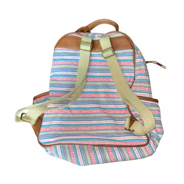 Madden Girl Boho Indie Striped Tribal Print Backpack Pink vegan leather trim 2