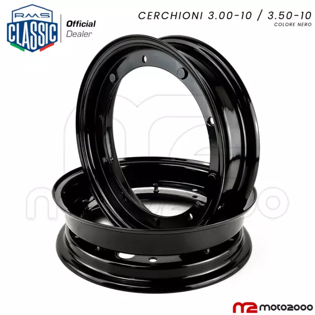 Coppia Cerchi Ruota Neri 3.00.10 3.50.10 Piaggio Vespa Pk 50 Xl 50 1985 - 1988 V