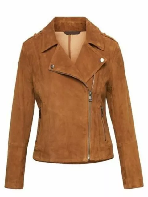 Zayn Leather Premium Abbigliamento Donna 100% Camoscio Vero Moto Giacca Cammello