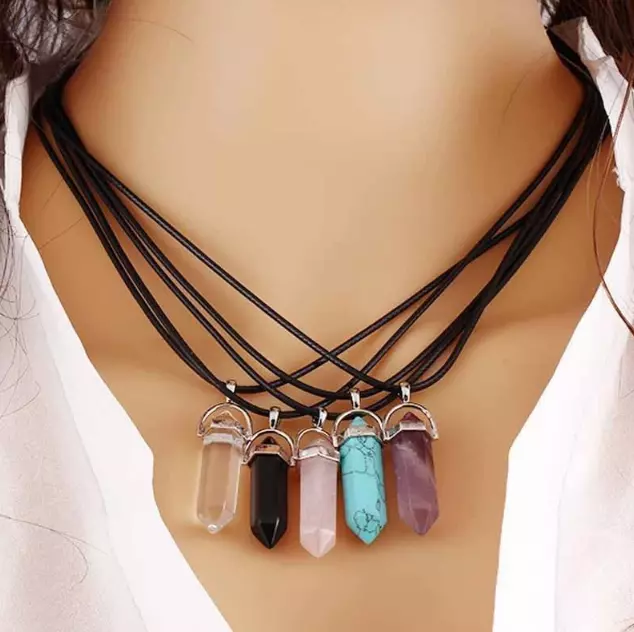 5PCS Natural Gemstones Crystal Quartz Necklace Pendant Chakra Healing Stone
