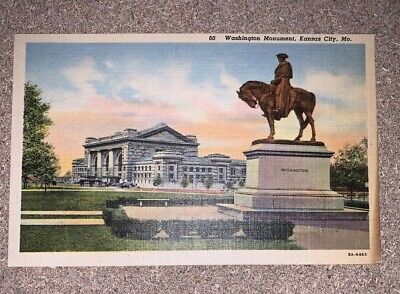 Vintage Washington Monument Kansas City Missouri MO Linen UNP Curteich Postcard