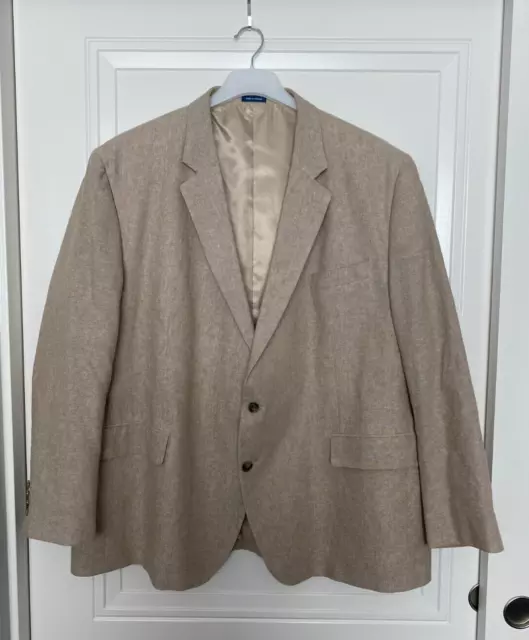 Mens Stafford Signature Sport Coat 54R Beige Linen Cotton Blend Blazer Jacket