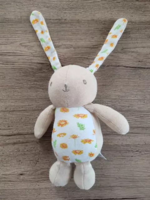 KLORANE DOUDOU PELUCHE LAPIN BEIGE BLANC FLEUR ORANGE VERT  tbe