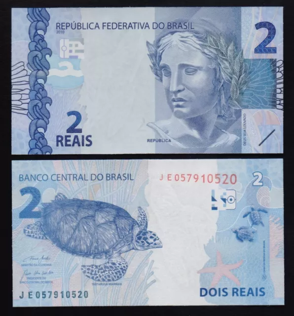 BRAZIL: B874g P#252g 1 x 2 Brazilian Reais 2010 (2023) Uncirculated Banknote.