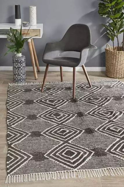 Modern Rug Flatweave Rhythm Dance Grey Floor Carpet Cover Mat Shaggy Pile Decor 2