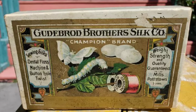 Empty Victorian GUDEBROD BROTHERS SILK CO Empty Fly Fishing Tying Silk Spool Box