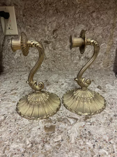 Vtg Pair Solid Brass Handmade Ornate Candle Holder Wall Sconces