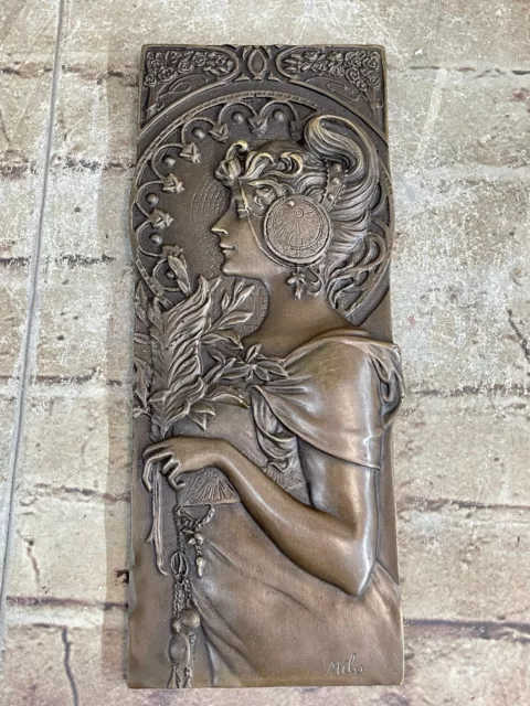 Bas-Relief Of Woman Bronze  Sculpture Figurine Figure Wall Mount Figurine Art Nr
