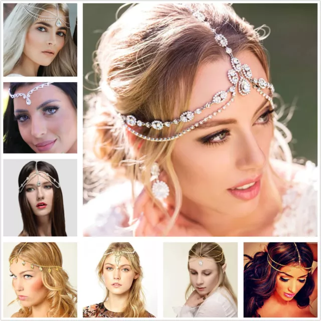 Rhinestone Wedding Bridal Prom Bohemian Grecian Head Chain Hair Jewelry