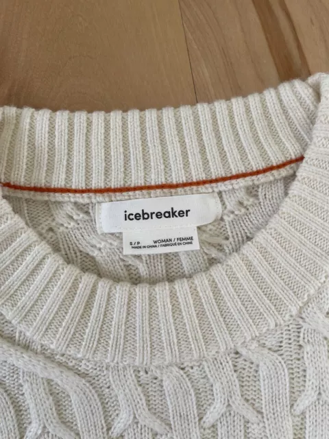 ICEBREAKER WOMENS SWEATER Small Ivory Cable Knit Crew Neck Merino Wool ...