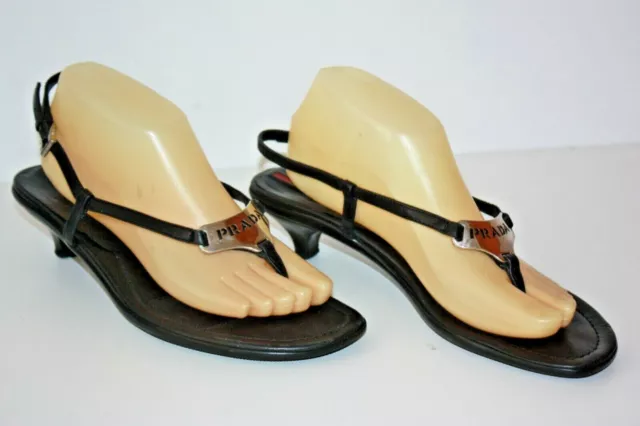 PRADA Sandales Nu Pieds Lanière Cuir Petits Talons T 39.5 BE