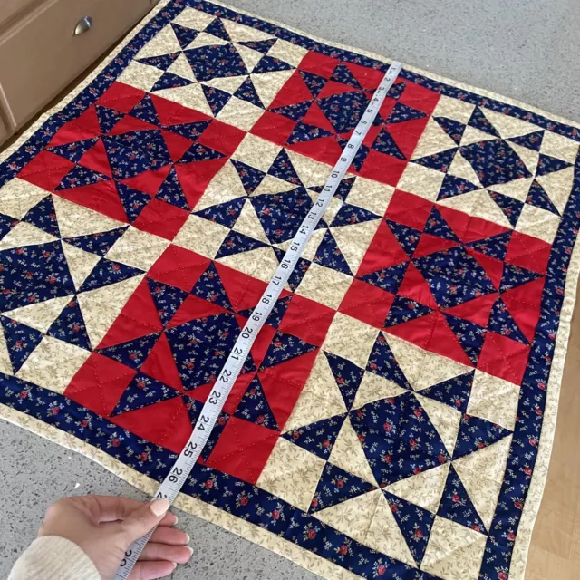 Hand Stitched Quilted Table Centerpiece Cloth Red White Blue Patriotic Stars 2