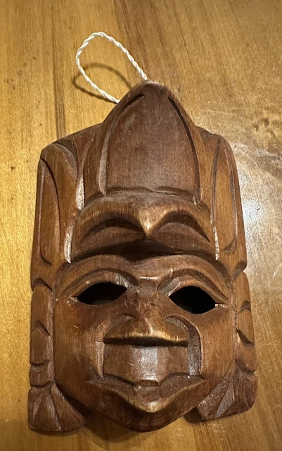 Vintage South African Tribal Art Hand Carved Light Wood Face Mask Wall Décor
