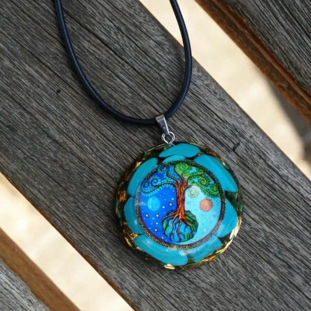 Tree Of Life Orgonite Pendant Turquoise Natural Crystal Stone Orgone Jewelry 1pc